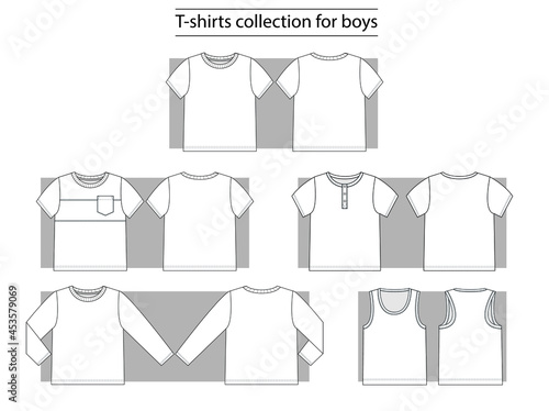 T-shirt collection basic set of technical sketches for boys