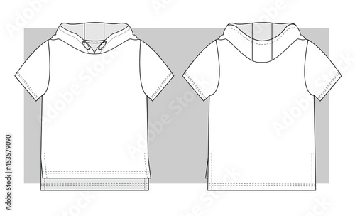 T-shirt technical sketch with hood for boys.