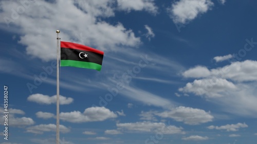 3D, Libyan flag waving in the wind. Libya banner blowing soft silk.