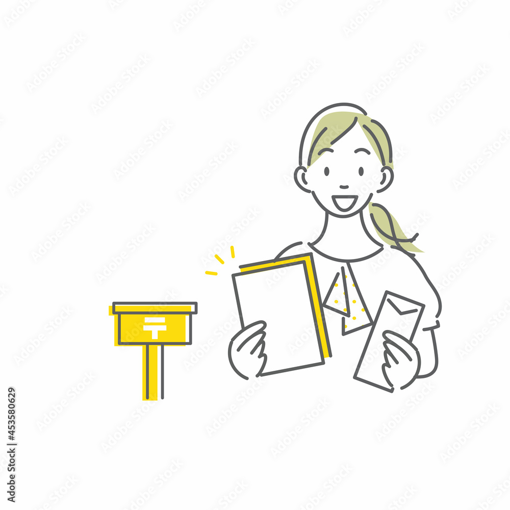郵便で資料を受け取る女性 シンプルでお洒落な線画イラスト Stock Vector Adobe Stock