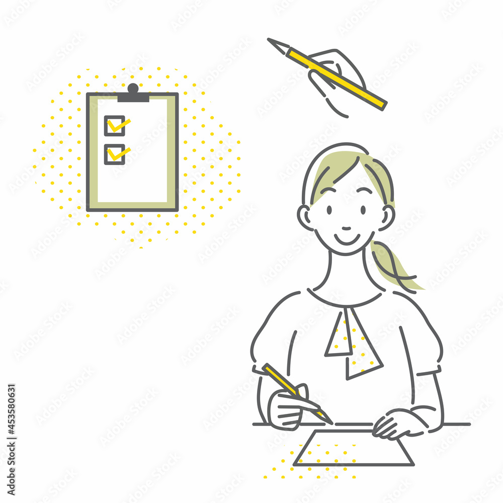 申込用紙に記入する女性 シンプルでお洒落な線画イラスト Stock Vector Adobe Stock