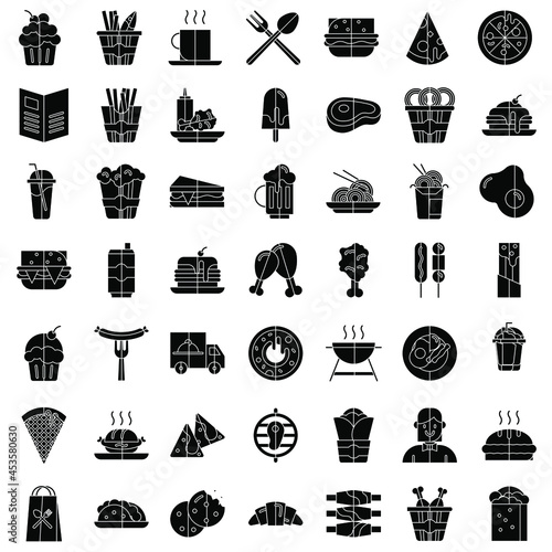 Black and white Fast food collection vector icon set