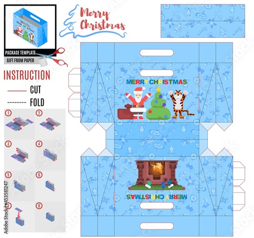santa claus and tiger new year gift box template