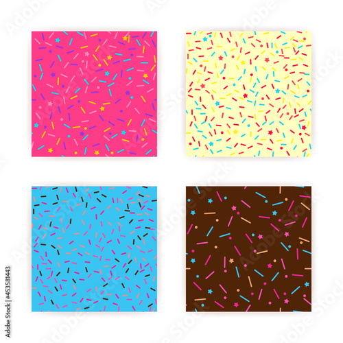 Sprinkle vector seamless pattern. Doughnut and ice cream dessert cute background.