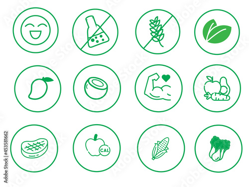 icon design about healthy organic green strong plant leaves no-artificial vegetable happy fit banner, ads, template, product, social media, promotion sale background wallpaper vector illustration 