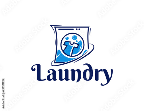 Simple laundry logo with clothes and wash machine illustration