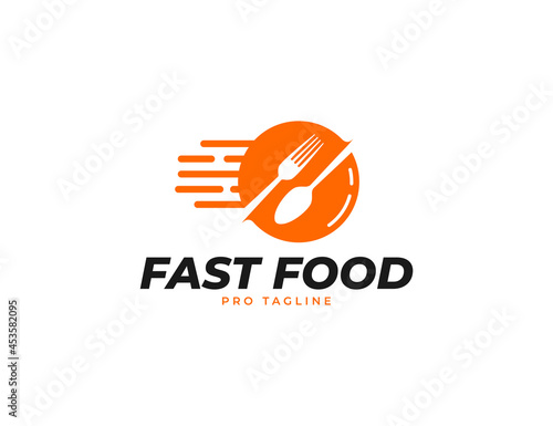 Fast food with fork and spoon restaurant or catering logo template