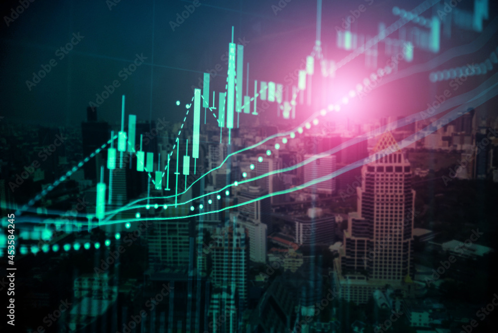 Candlestick chart in financial stock market on digital number background. Forex trading graphic design and Stock market trading trend as concept. Candlestick chart in financial stock market on digital number background. Forex trading graphic design and Stock market trading trend as concept.