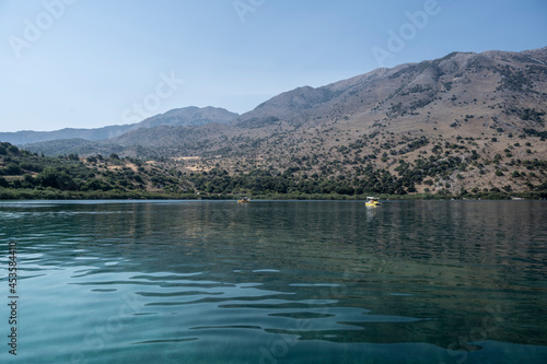 mountain lake with fresh water and three colors of water in Crete 
