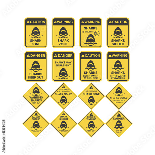 Fototapeta Shark warning sign in yellow. Sharks, danger, keep out vector.
