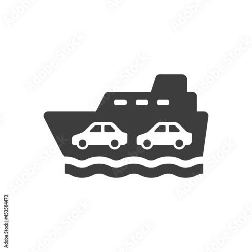 Tela Ferry boat black vector sign. Ferryboat ship symbol.