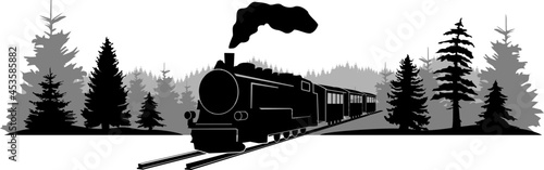 Railroad Steam Locomotive Vector silhouette photo