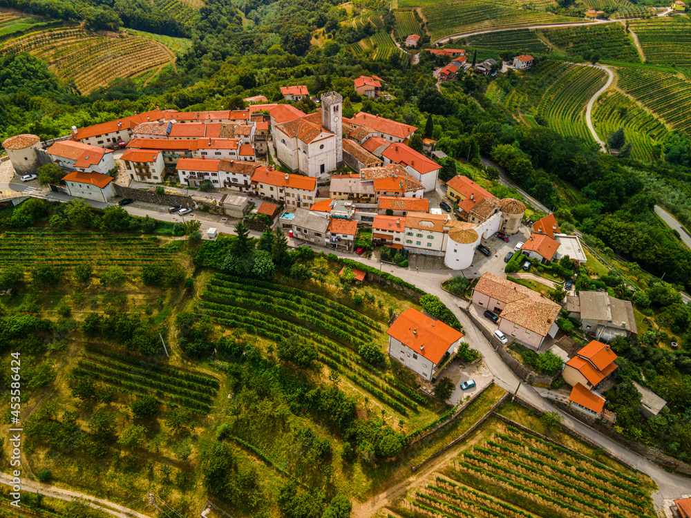 Smartno Townscape and Vineyards in  Goriska Brda Countryside Region of Slovenia - obrazy, fototapety, plakaty 