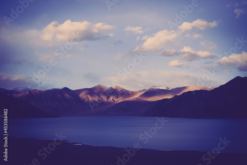 Pangong Tso, Tibetan for "high grassland lake", also referred to as Pangong Lake, is an endorheic lake in the Himalayas situated at a height of about 4,350 m. at Leh Ladakh, Jammu and Kashmir, India. 