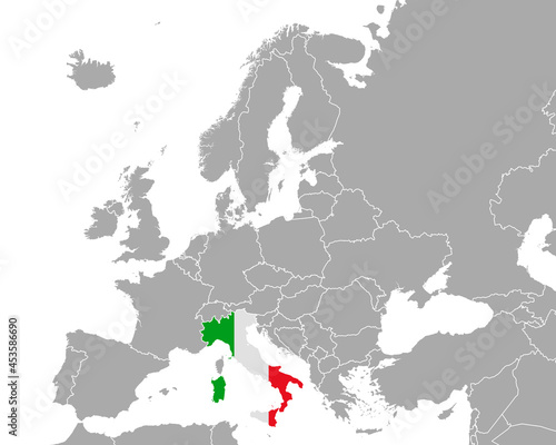 Karte und Fahne von Italien in Europa