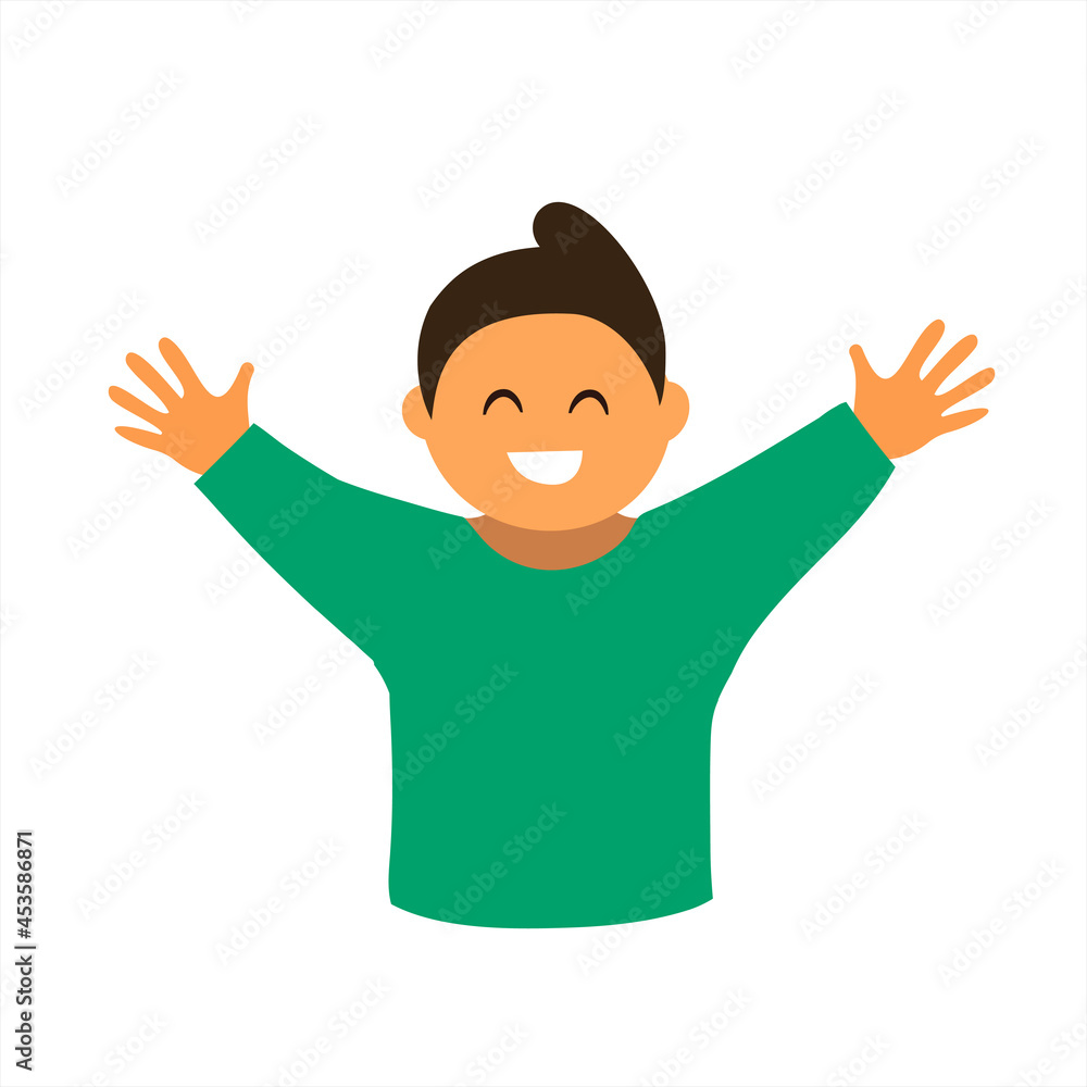 The child opens his arms for a hug. A cute boy with a wide smile. Vector clip-art illustration in flat style The child opens his arms for a hug. A cute boy with a wide smile. Vector clip-art illustration in flat style