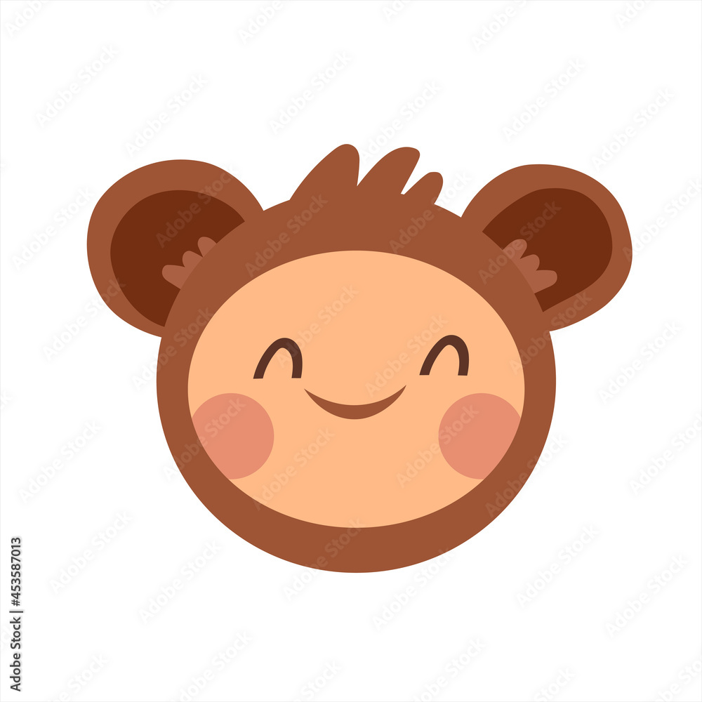 Cute face mask of a child in a bear costume. Cute icon of toddler face with smile. Vector illustration in flat style Cute face mask of a child in a bear costume. Cute icon of toddler face with smile. Vector illustration in flat style
