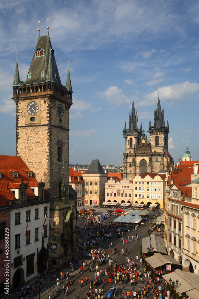 Fototapeta premium View of Church of Our Lady before Týn and Old town Hall, Prague, Czech Republic