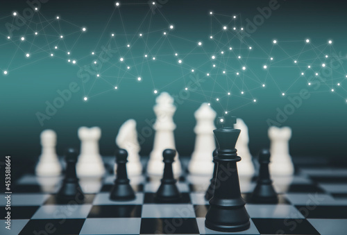 Business strategy competitive ideas concept with chess board game. Business competition, Fighting and confronting problems, threats from surrounding problems.
