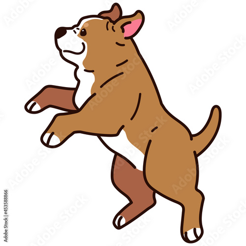 Outlined adorable and simple Pitbull jumping and playing