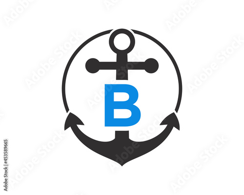 Anchor logo with B letter Concept. Initial B letter with Anchor. Marine, Sailing Boat Logo