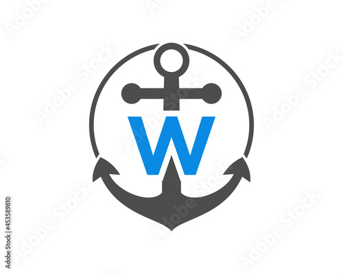 Anchor logo with W letter. Initial W letter with Anchor. Marine, Sailing Boat Logo