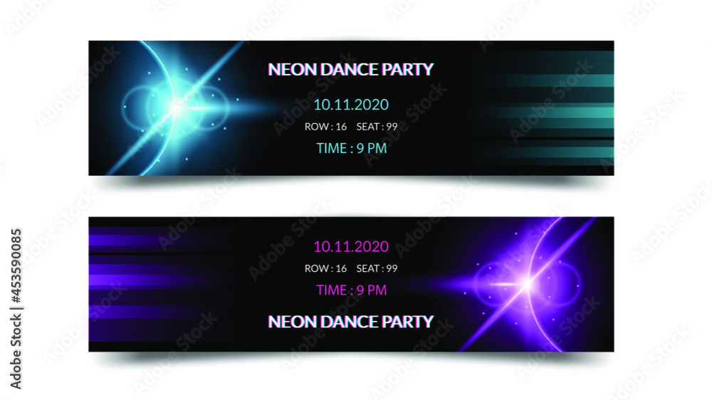 Abstract Color Ticket For Cinema Theater Concert With Shadow Vector Design Style Isolated On White Background Dance Night Party