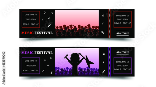 Abstract Color Ticket For Cinema Theater Concert With Shadow Vector Design Style Isolated On White Background