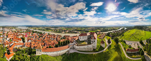 Drone Panoramic View on Slovenia Town Ptuj.