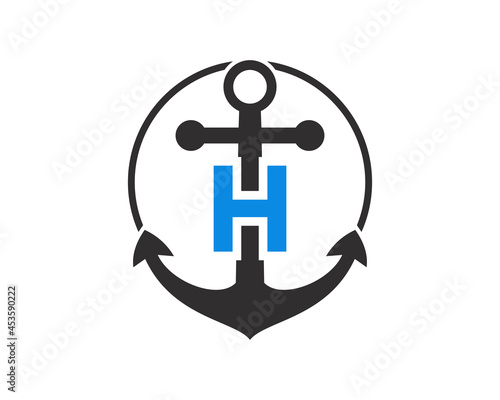 Anchor logo with H letter Concept. Initial H letter with Anchor. Marine, Sailing Boat Logo