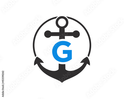 Anchor logo with G letter Concept. Initial G letter with Anchor. Marine, Sailing Boat Logo