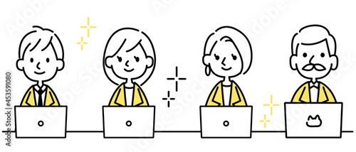 会社でデスクワークする人物アイコンセット　ベクター素材