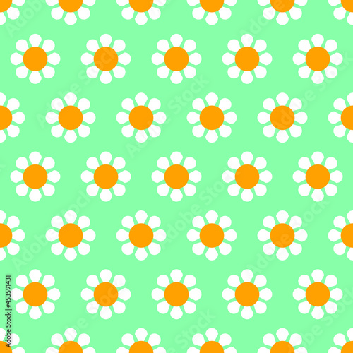 Seamless chamomile pattern on green mint background © pixel_aesthetic