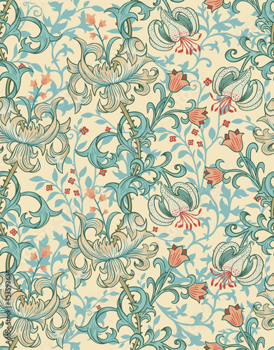 seamless pattern with Victorian flowers in the style of William Morris photo