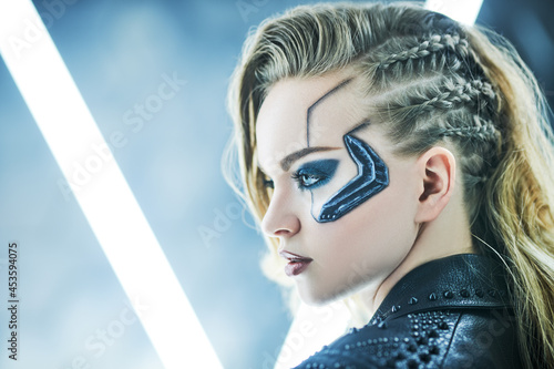 sideview of a cyborg girl photo