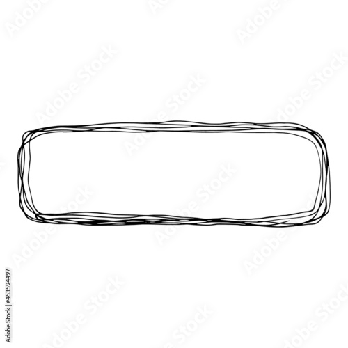 Doodle frame, wreath, border. Black and white illustration isolated