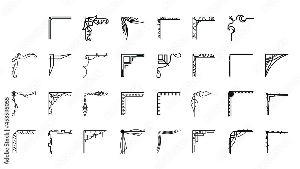 Set Hand Draw Of Corners Different Shapes Flower Decoration Vector Design Doodle Sketch Style For Wedding And Banner Set Hand Draw Of Corners Different Shapes Flower Decoration Vector Design Doodle Sketch Style For Wedding And Banner