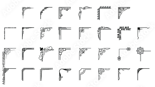 Set Hand Draw Of Corners Different Shapes Flower Decoration Vector Design Doodle Sketch Style For Wedding And Banner