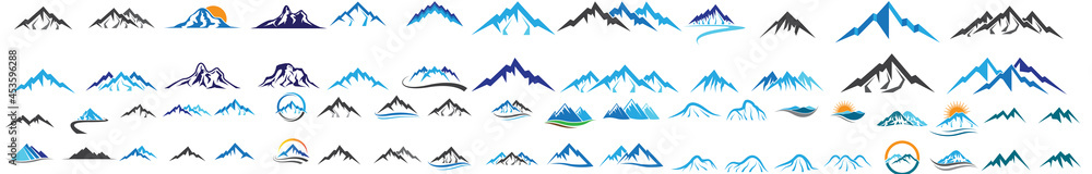 hand drawn mountain peaks set collection, mountains shapes isolated on white background, Hand drawn mountains, Hand drawn mountain peaks doodle set. Hand drawn illustrations of different mountains