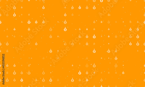 Seamless background pattern of evenly spaced white agender symbols of different sizes and opacity. Vector illustration on orange background with stars