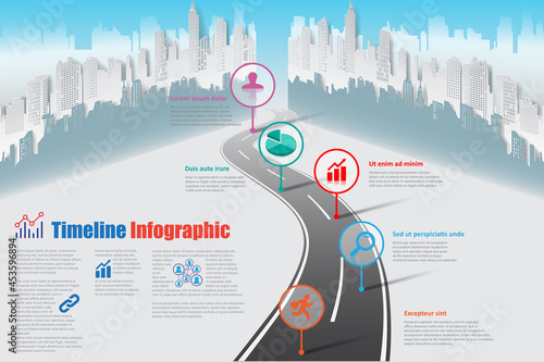 Business roadmap timeline infographic city designed for abstract background template milestone element modern diagram process technology digital marketing data presentation chart Vector illustration