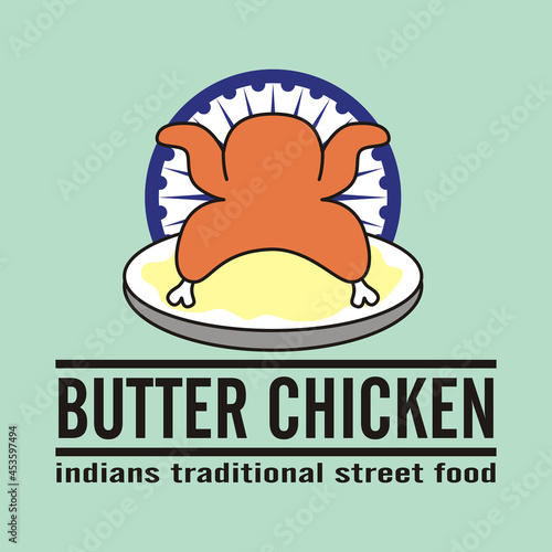 butter chicken food logo - indian street food - traditional culinary - for business mascot brand
