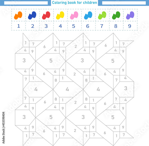  Coloring book for children. Worksheet. Color by numbers
