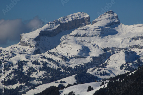 Visible rock layers of mount Tour d Ai, Switzerland. photo