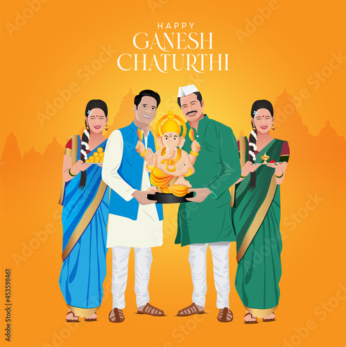 Marathi COuple with Lord Ganesh Murti