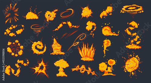 Cartoon bomb explosion  clouds of explosive bombs  flaming . dynamite explosions  cloud comics about atomic bombs. Flame Silhouettes isolated set of vector illustrations