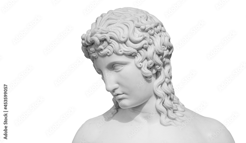 Gypsum copy of ancient statue Venus head isolated on white background. Plaster sculpture woman face Gypsum copy of ancient statue Venus head isolated on white background. Plaster sculpture woman face