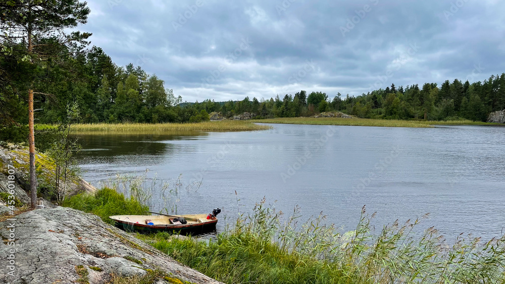 Islands with forest and rocks on Lake Ladoga