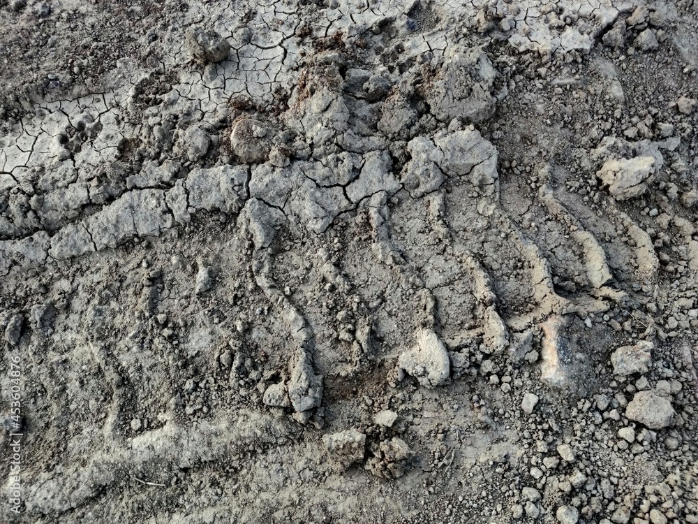 A big tyre impression on the earth surface A big tyre impression on the earth surface