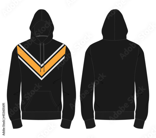 Hoodie Sweatshirt technical fashion Drawing flat sketch template front and back views. Cotton Terry fleece fabric dress design vector illustration mock up jacket CAD. Easy edit and customizable.